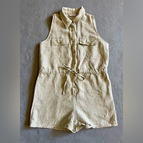 Sage The Label Linen Romper 🌾 Size Small Tan 100% Linen - Picture 1 of 5